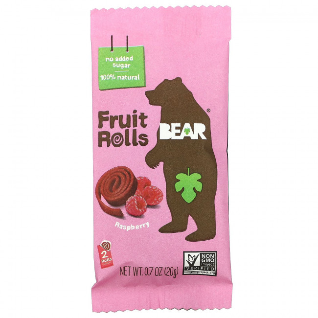 Bear, фруктовые рулеты, малина, 5 упаковок, по 20 г (0,7 унции)