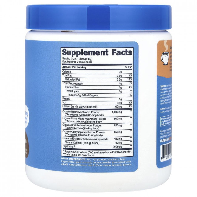 Nutricost, NutriZen™, Focus, Адаптогенный грибной напиток, Горячий шоколад, 246 г (8,8 унций)