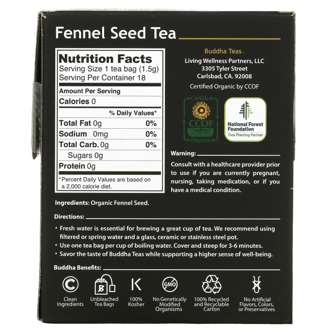 Buddha Teas, Organic Herbal Tea, семена фенхеля, 18 чайных пакетиков, 27 г (0,95 унции) Buddha Teas, Organic Herbal Tea, семена фенхеля, 18 чайных пакетиков, 27 г (0,95 унции)