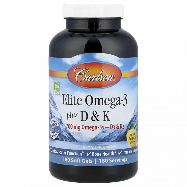 Carlson Labs, Elite Omega-3 с витаминами D и K, натуральный вкус лимона, 180 мягких таблеток Carlson Labs, Elite Omega-3 с витаминами D и K, натуральный вкус лимона, 180 мягких таблеток