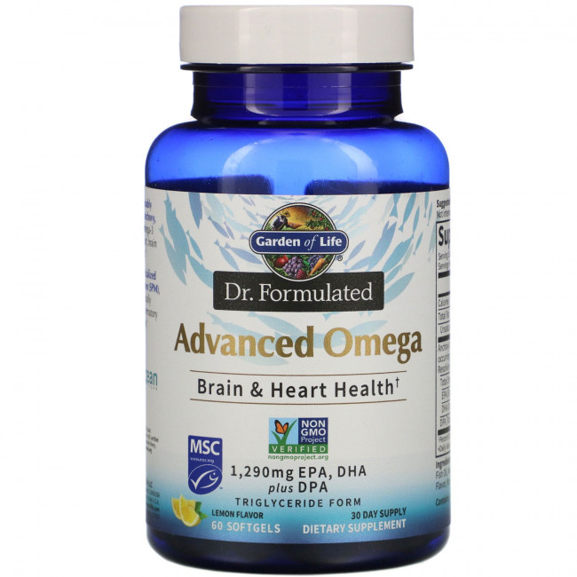 Garden of Life, Мы в компании Formulated, Advanced Omega, лимон, 60 мягких таблеток Garden of Life, Мы в компании Formulated, Advanced Omega, лимон, 60 мягких таблеток