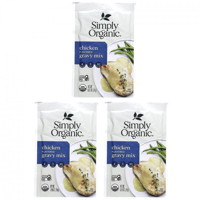 Simply Organic, смесь для куриной подливы, 3 пакетика по 24 г (0,85 унции)