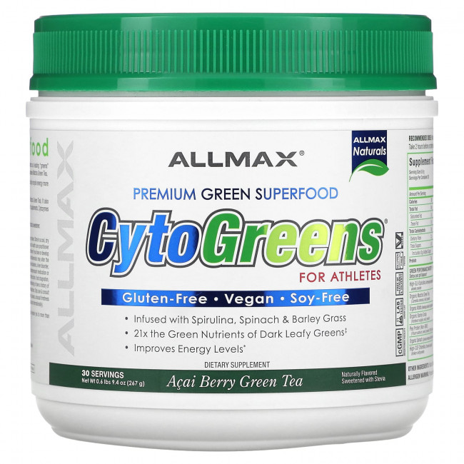 ALLMAX, CytoGreens для спортсменов, зеленый чай с ягодами асаи, 267 г (0,6 фунта) ALLMAX, CytoGreens для спортсменов, зеленый чай с ягодами асаи, 267 г (0,6 фунта)
