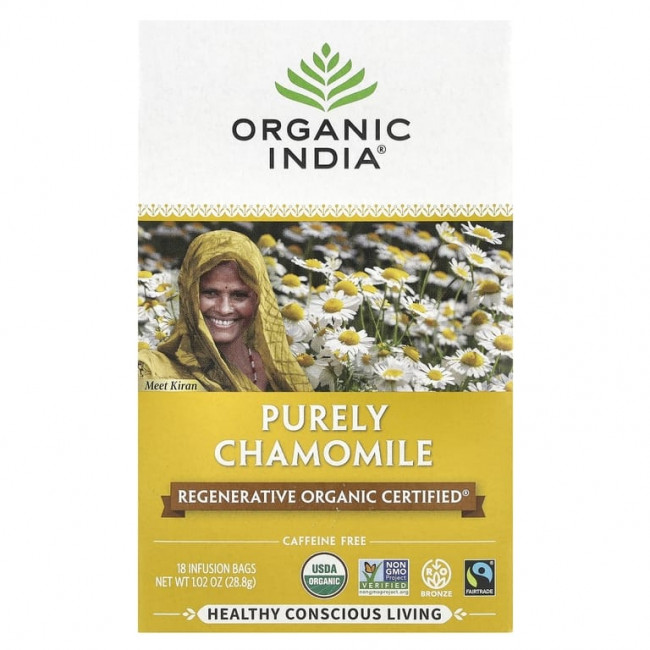 Organic India, чай с ромашкой, без кофеина, 18 пакетиков для заваривания, 28,8 г (1,02 унции) Organic India, чай с ромашкой, без кофеина, 18 пакетиков для заваривания, 28,8 г (1,02 унции)