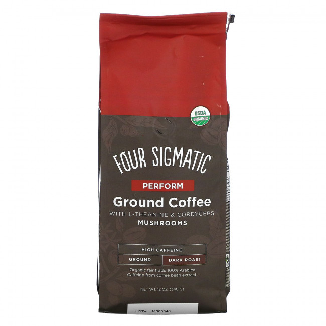 Four Sigmatic, Молотый кофе с L-теанином и грибами кордицепс, темная обжарка, 340 г (12 унций) Four Sigmatic, Молотый кофе с L-теанином и грибами кордицепс, темная обжарка, 340 г (12 унций)