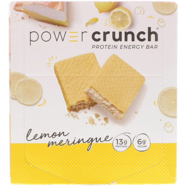 BNRG, Power Crunch, протеиновый энергетический батончик, лимонная меренга, 12 батончиков, 40 г (1,4 унции) каждый BNRG, Power Crunch, протеиновый энергетический батончик, лимонная меренга, 12 батончиков, 40 г (1,4 унции) каждый