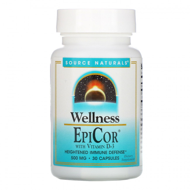 Source Naturals, Wellness, EpiCor с витамином D-3, 500 мг, 30 капсул Source Naturals, Wellness, EpiCor с витамином D-3, 500 мг, 30 капсул