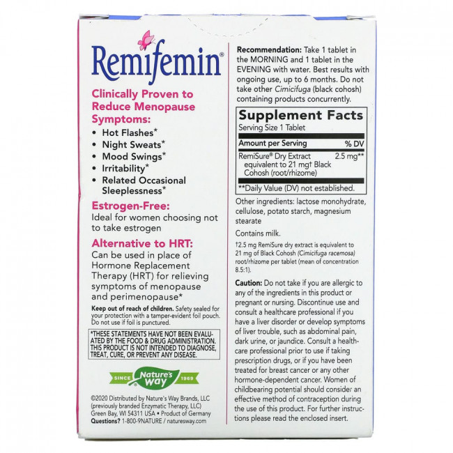 Enzymatic Therapy, Remifemin, средство при менопаузе, 120 таблеток Enzymatic Therapy, Remifemin, средство при менопаузе, 120 таблеток