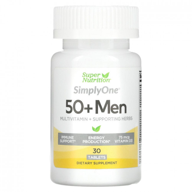 Super Nutrition, SimplyOne, мультивитаминная добавка тройного действия для мужчин старше 50 лет, 30 таблеток