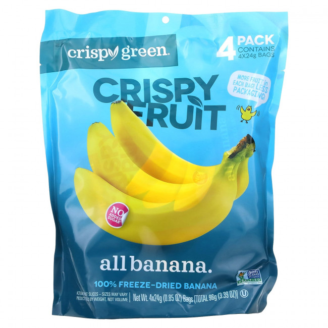 Crispy Green, Crispy Fruit, полностью банановый продукт, 4 пакетика по 24 г (0,85 унции) Crispy Green, Crispy Fruit, полностью банановый продукт, 4 пакетика по 24 г (0,85 унции)