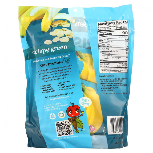 Crispy Green, Crispy Fruit, полностью банановый продукт, 4 пакетика по 24 г (0,85 унции) Crispy Green, Crispy Fruit, полностью банановый продукт, 4 пакетика по 24 г (0,85 унции)