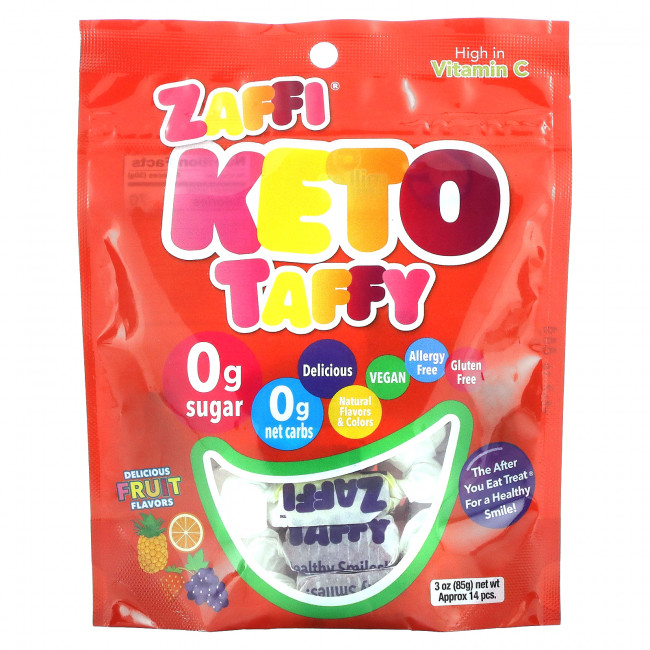 Zollipops, Zaffi, Keto Taffy, фрукты, 85 г (3 унции) Zollipops, Zaffi, Keto Taffy, фрукты, 85 г (3 унции)