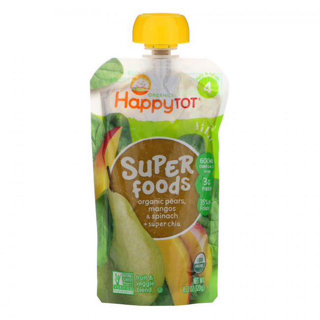 Happy Family Organics, HappyTot, SuperFoods, органические груши, манго, шпинат и супер чиа, 120 г (4,22 унции) Happy Family Organics, HappyTot, SuperFoods, органические груши, манго, шпинат и супер чиа, 120 г (4,22 унции)