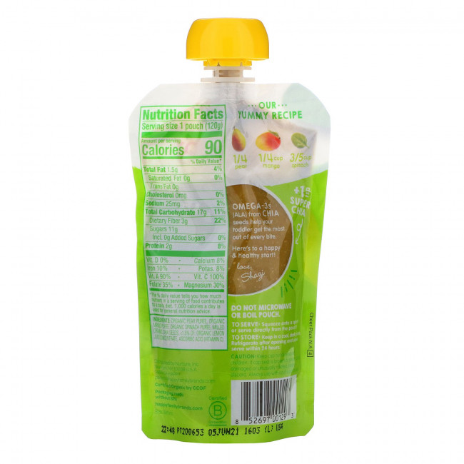 Happy Family Organics, HappyTot, SuperFoods, органические груши, манго, шпинат и супер чиа, 120 г (4,22 унции) Happy Family Organics, HappyTot, SuperFoods, органические груши, манго, шпинат и супер чиа, 120 г (4,22 унции)