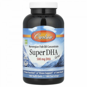 Carlson Labs, Super-DHA Gems, 500 мг, 180 желатиновых капсул