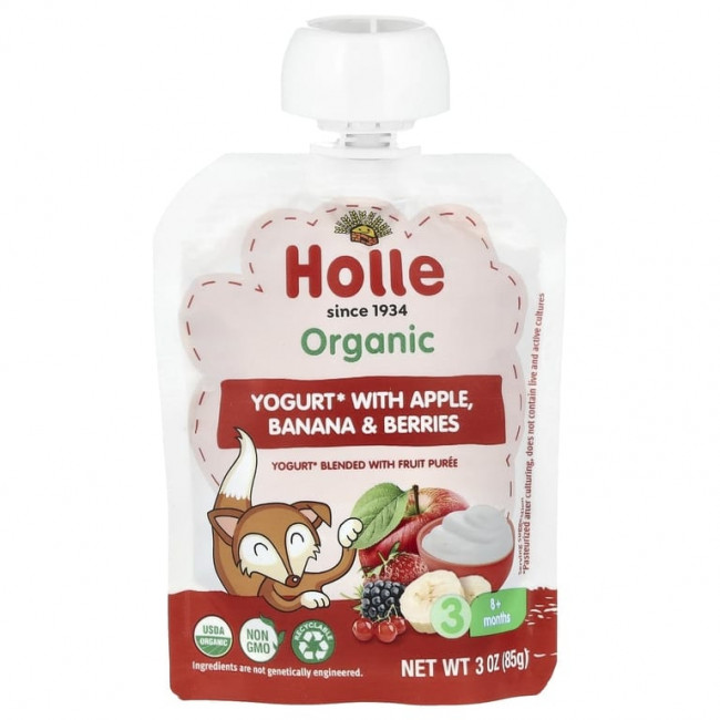 Holle, Органический йогурт с яблоком, бананом и ягодами, для детей старше 8 месяцев, 85 г (3 унции) Holle, Органический йогурт с яблоком, бананом и ягодами, для детей старше 8 месяцев, 85 г (3 унции)