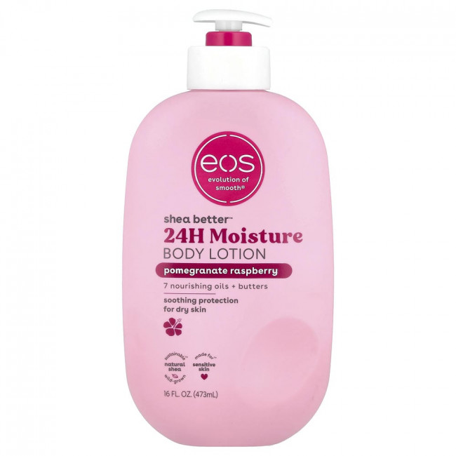 EOS, Shea Better™, 24-часовой увлажняющий лосьон для тела, гранат-малина, 473 мл (16 жидких унций)