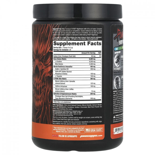 ProSupps, HYDE® Nightmare, интенсивный энергетический предтренировочный комплекс, вкус апельсинового мороженого, 425,1 г (15 унций) ProSupps, HYDE® Nightmare, интенсивный энергетический предтренировочный комплекс, вкус апельсинового мороженого, 425,1 г (15 унций)