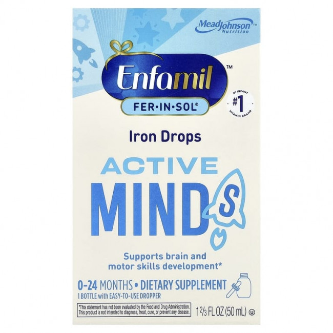 Enfamil, Fer-In-Sol®, железные капли, для активного ума, от 0 до 24 месяцев, 50 мл (1 2/3 жидк. унц.)