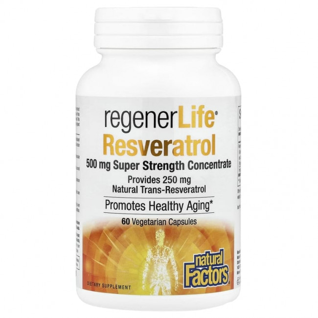 Natural Factors, RegenerLife® ресвератрол, 500 мг, 60 вегетарианских капсул Natural Factors, RegenerLife® ресвератрол, 500 мг, 60 вегетарианских капсул