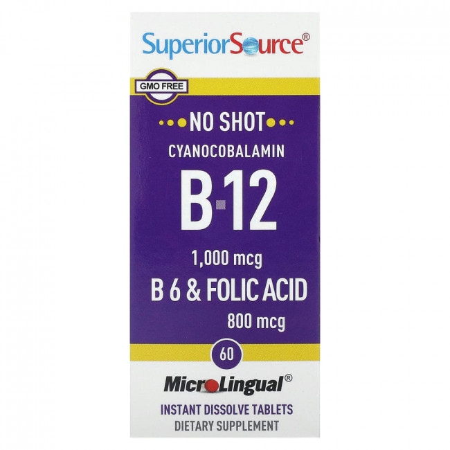 Superior Source, Cyanocobalamin B-12, B-6 & Folic Acid, 60 MicroLingual Instant Dissolve Tablets