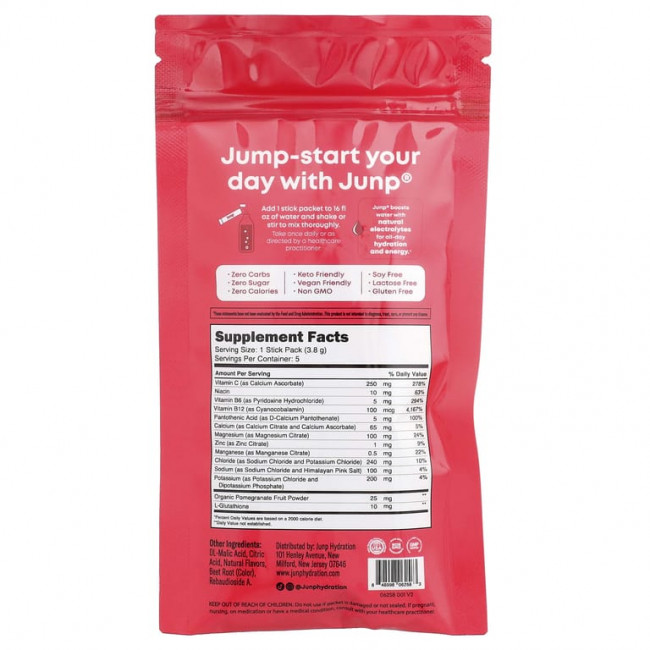 JUNP Hydration, электролитная порошковая смесь, со вкусом лесных ягод, 5 пакетиков по 3,8 г (0,13 унции) JUNP Hydration, электролитная порошковая смесь, со вкусом лесных ягод, 5 пакетиков по 3,8 г (0,13 унции)