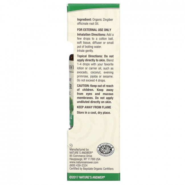 Nature's Answer, 100% Pure Organic Essential Oil, Ginger, 0.5 fl oz (15 ml)