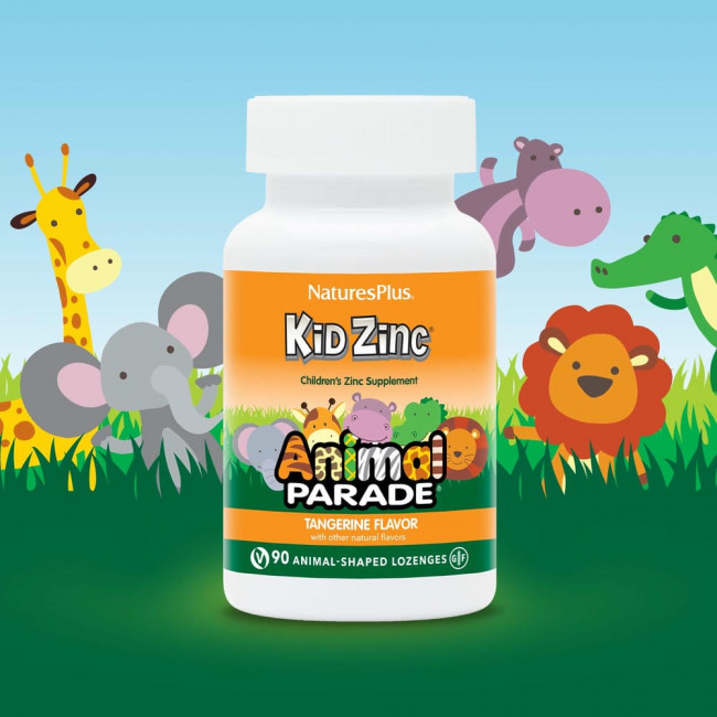 NaturesPlus, Source of Life, Animal Parade, Kid Zinc, пастилки с цинком для детей, натуральный вкус мандарина, 90 пастилок в форме животных