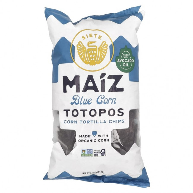 Siete, Чипсы из кукурузной тортильи Maiz Totopos, голубая кукуруза, 212,6 г (7,5 унции) Siete, Чипсы из кукурузной тортильи Maiz Totopos, голубая кукуруза, 212,6 г (7,5 унции)
