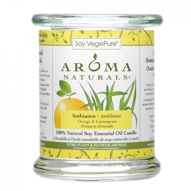 Aroma Naturals, Soy VegePure, 100% Натуральная Свеча Эфирного Масла Сои, Атмосфера, Апельсин и Лимонник 8.8 унции (260 г) Aroma Naturals, Soy VegePure, 100% Натуральная Свеча Эфирного Масла Сои, Атмосфера, Апельсин и Лимонник 8.8 унции (260 г)