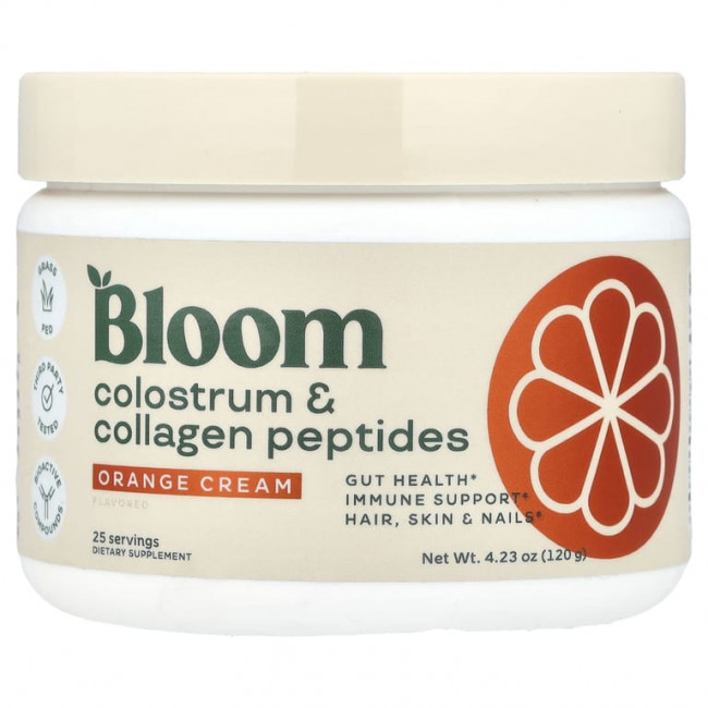 Bloom, Молозиво и пептиды коллагена, апельсиновый крем, 120 г (4,23 унции) (Товар снят с продажи) Bloom, Молозиво и пептиды коллагена, апельсиновый крем, 120 г (4,23 унции) (Товар снят с продажи)