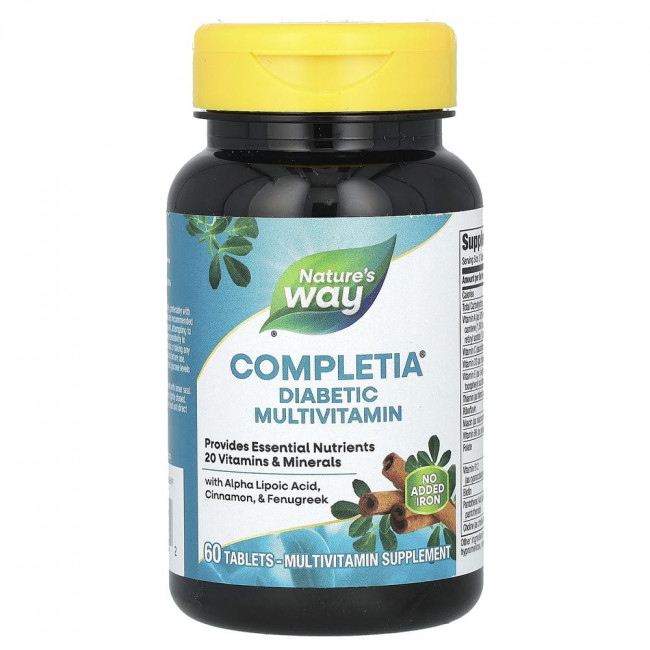 Nature's Way, Completia, мультивитаминный комплекс для диабетиков, не содержит железа, 60 таблеток Nature's Way, Completia, мультивитаминный комплекс для диабетиков, не содержит железа, 60 таблеток