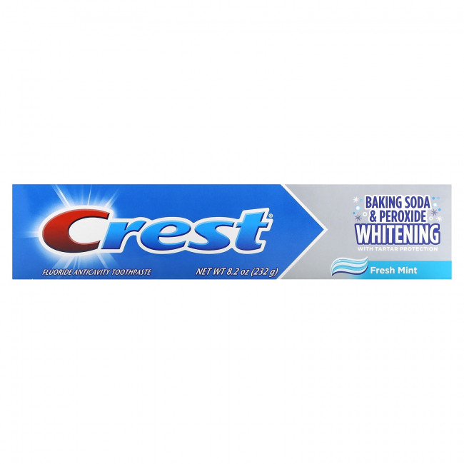 Crest, Пищевая сода и отбеливающая зубная паста с фтором, свежая мята, 232 г (8,2 унции) Crest, Пищевая сода и отбеливающая зубная паста с фтором, свежая мята, 232 г (8,2 унции)