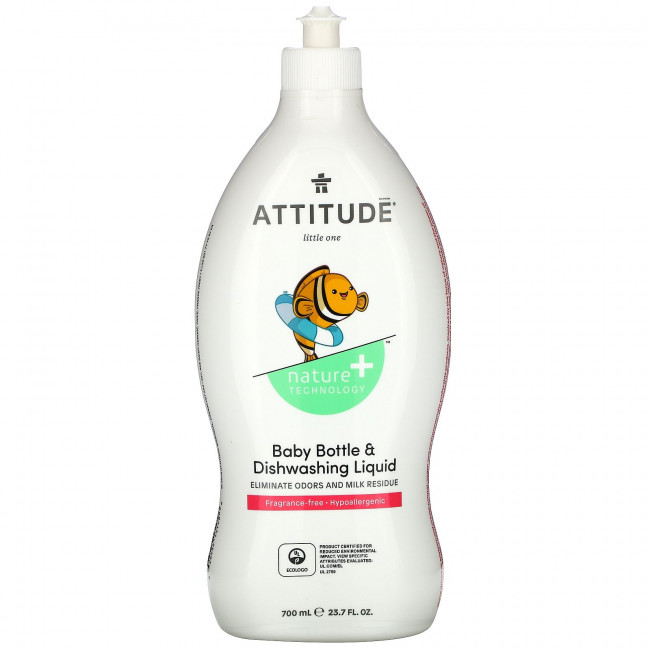 ATTITUDE, Жидкость для мытья бутылочек и детской посуды, без запаха, 700 мл ATTITUDE, Жидкость для мытья бутылочек и детской посуды, без запаха, 700 мл