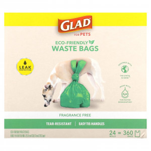 Glad for Pets, Экологичные пакеты для отходов, для домашних животных, без отдушек, 360 пакетов