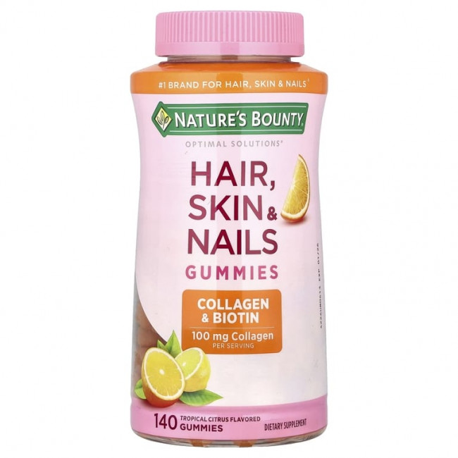 Nature's Bounty, Optimal Solutions®, жевательные таблетки для волос, кожи и ногтей, со вкусом тропических цитрусовых, 140 жевательных таблеток Nature's Bounty, Optimal Solutions®, жевательные таблетки для волос, кожи и ногтей, со вкусом тропических цитрусовых, 140 жевательных таблеток
