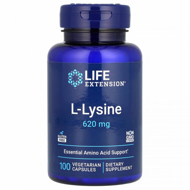 Life Extension, L-лизин, 620 мг, 100 растительных капсул Life Extension, L-лизин, 620 мг, 100 растительных капсул