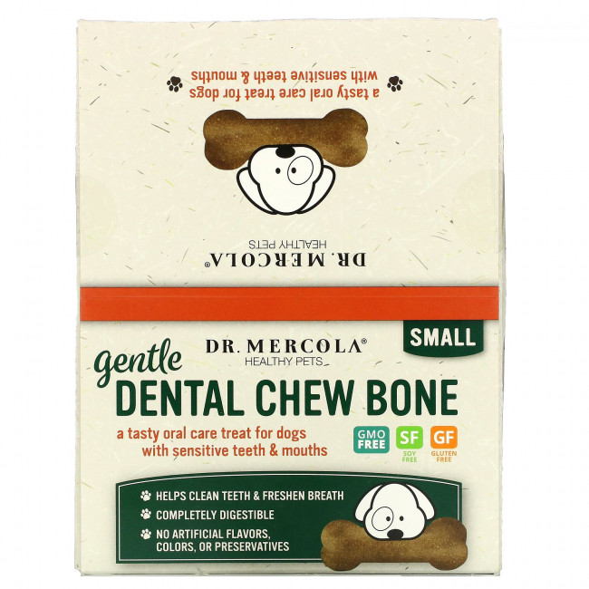 Dr. Mercola, Gentle Dental Chew Bone, для собак, 12 костей, 19 г (0,67 унции) Dr. Mercola, Gentle Dental Chew Bone, для собак, 12 костей, 19 г (0,67 унции)