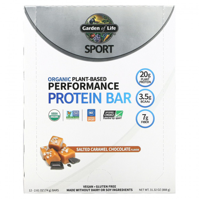 Garden of Life, Sport, органический протеиновый батончик на растительной основе для физической активности, со вкусом соленой карамели и шоколада, 12 батончиков по 74 г (2,61 унции) Garden of Life, Sport, органический протеиновый батончик на растительной основе для физической активности, со вкусом соленой карамели и шоколада, 12 батончиков по 74 г (2,61 унции)