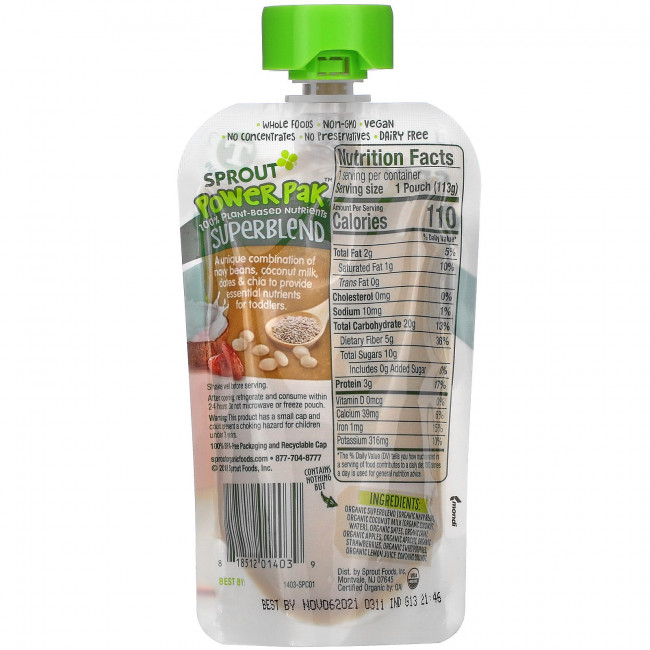 Sprout Organic, Power Pak, от 12 месяцев и старше, суперсмесь с яблочным, абрикосом и клубникой, 113 г (4,0 унции) Sprout Organic, Power Pak, от 12 месяцев и старше, суперсмесь с яблочным, абрикосом и клубникой, 113 г (4,0 унции)