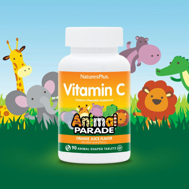 NaturesPlus, Source of Life, Animal Parade, витамин C, вкус натурального апельсинового сока, 90 таблеток в форме животных NaturesPlus, Source of Life, Animal Parade, витамин C, вкус натурального апельсинового сока, 90 таблеток в форме животных