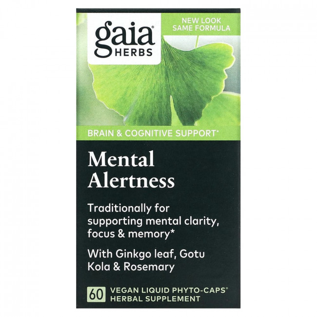 Gaia Herbs, DailyWellness, живость ума, 60 вегетарианских капсул Gaia Herbs, DailyWellness, живость ума, 60 вегетарианских капсул