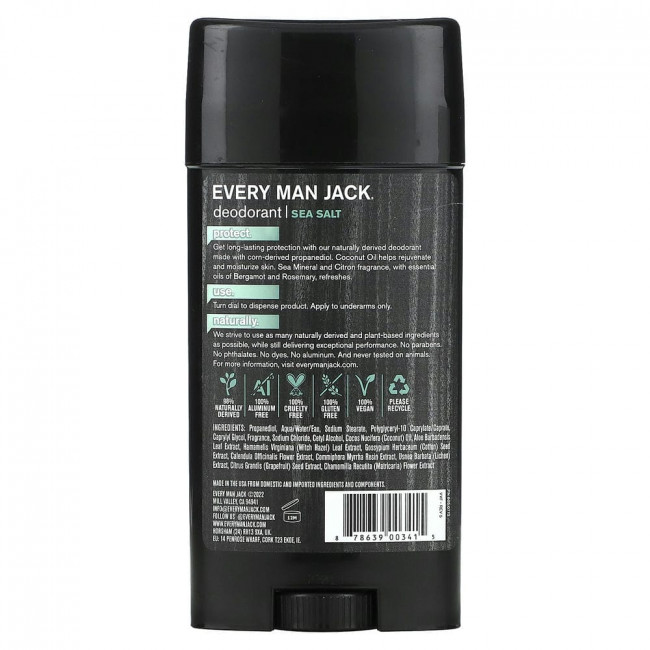 Every Man Jack, Дезодорант, без алюминия, морская соль, 76,5 г (2,7 унции) Every Man Jack, Дезодорант, без алюминия, морская соль, 76,5 г (2,7 унции)