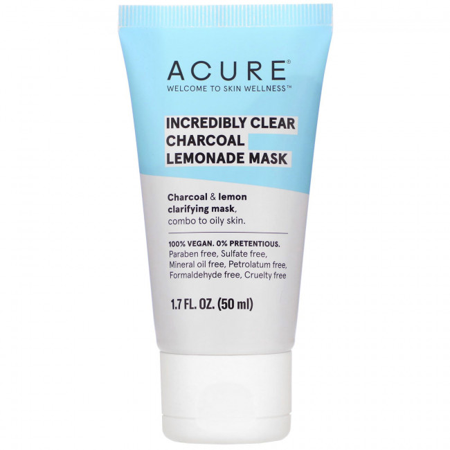 Acure, Incredibly Clear, косметическая маска с углем и лимоном, 50 мл (1,7 жидк. унции)