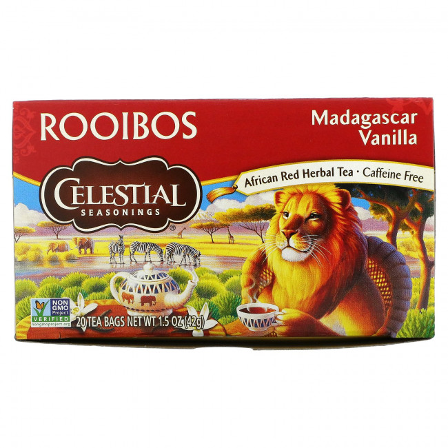 Celestial Seasonings, чай ройбуш, мадагаскарская ваниль, без кофеина, 20 чайных пакетиков, 42 г (1,5 унции) Celestial Seasonings, чай ройбуш, мадагаскарская ваниль, без кофеина, 20 чайных пакетиков, 42 г (1,5 унции)