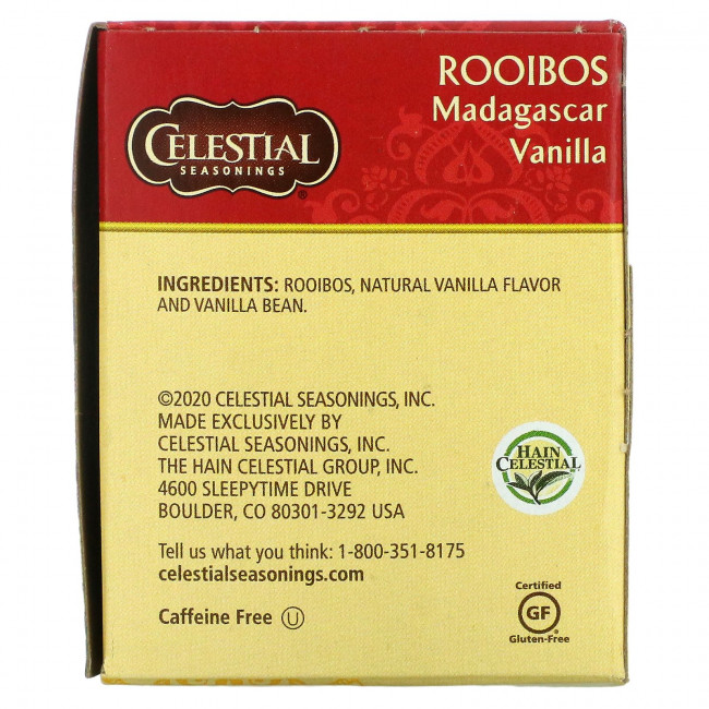 Celestial Seasonings, чай ройбуш, мадагаскарская ваниль, без кофеина, 20 чайных пакетиков, 42 г (1,5 унции) Celestial Seasonings, чай ройбуш, мадагаскарская ваниль, без кофеина, 20 чайных пакетиков, 42 г (1,5 унции)