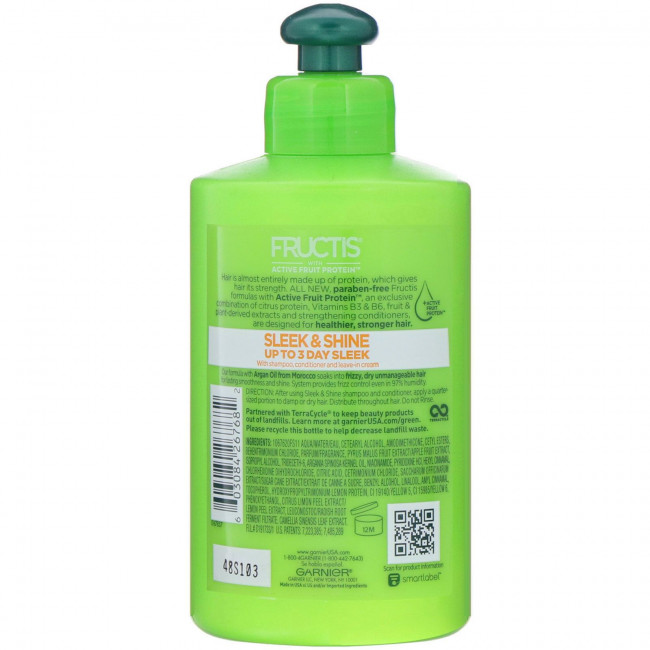 Garnier, Fructis, Sleek & Shine, интенсивно разглаживающий несмываемый ухаживающий крем, 300 мл Garnier, Fructis, Sleek & Shine, интенсивно разглаживающий несмываемый ухаживающий крем, 300 мл