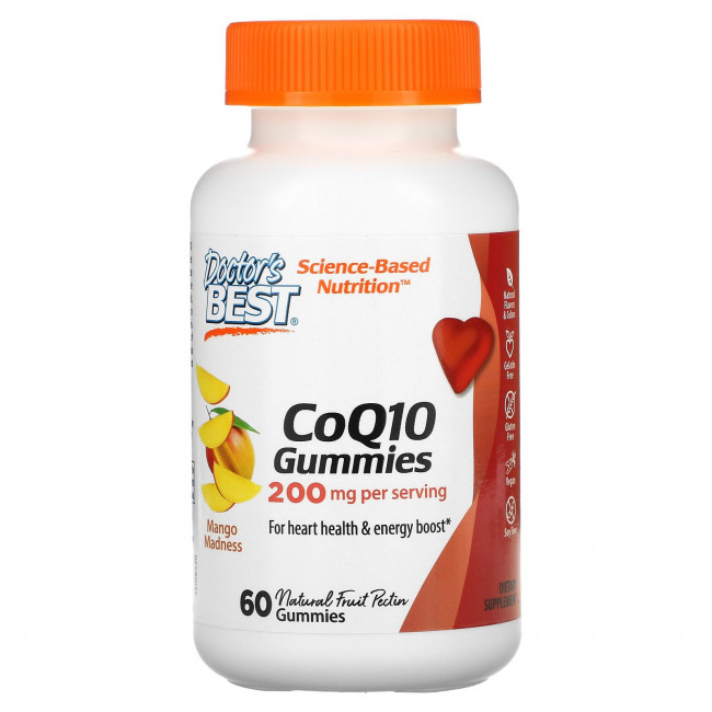 Doctor's Best, коэнзим Q10, со вкусом манго, 100 мг, 60 жевательных мармеладок Doctor's Best, коэнзим Q10, со вкусом манго, 100 мг, 60 жевательных мармеладок