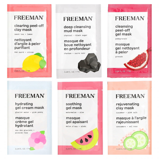 Freeman Beauty, Let it Glow, косметические маски для лица, разнообразная упаковка, 6 пакетиков по 7 мл (0,24 жидк. Унции) Freeman Beauty, Let it Glow, косметические маски для лица, разнообразная упаковка, 6 пакетиков по 7 мл (0,24 жидк. Унции)