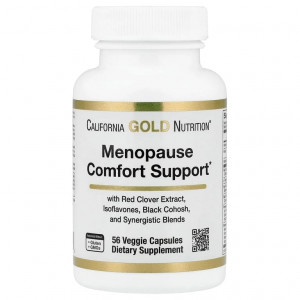 California Gold Nutrition, добавка для поддержки в период менопаузы, с фолатом, экстрактом красного клевера, витамином B12 и экстрактом ростков сои, 56 вегетарианских капсул
